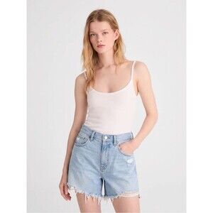Madewell Relaxed Mid Length Denim Shorts Size 27 Light Wash Cut Off Raw Style